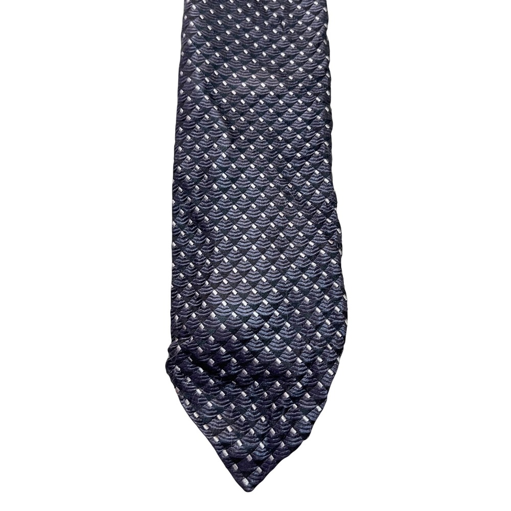 Giorgio‎ Armani Mens 100% Silk Tie Dark Blue Geometric Pattern Made in Italy